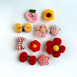 Baby girls pretty hair clips, red pink yellow flowers (x 10)